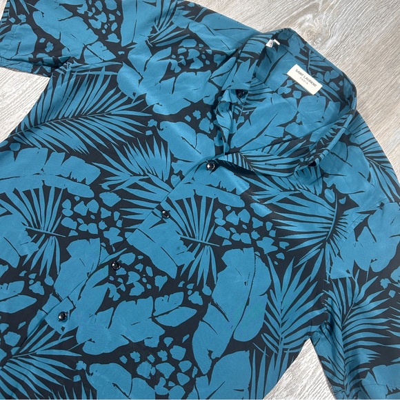 Saint Laurent Floral Spread Collar Print Runway Silk Shirt Size 39/15 1/2